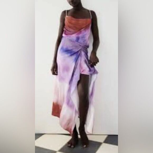 Zara Multi Color thin strap dress Asymmetrical hem line - Picture 3 of 10